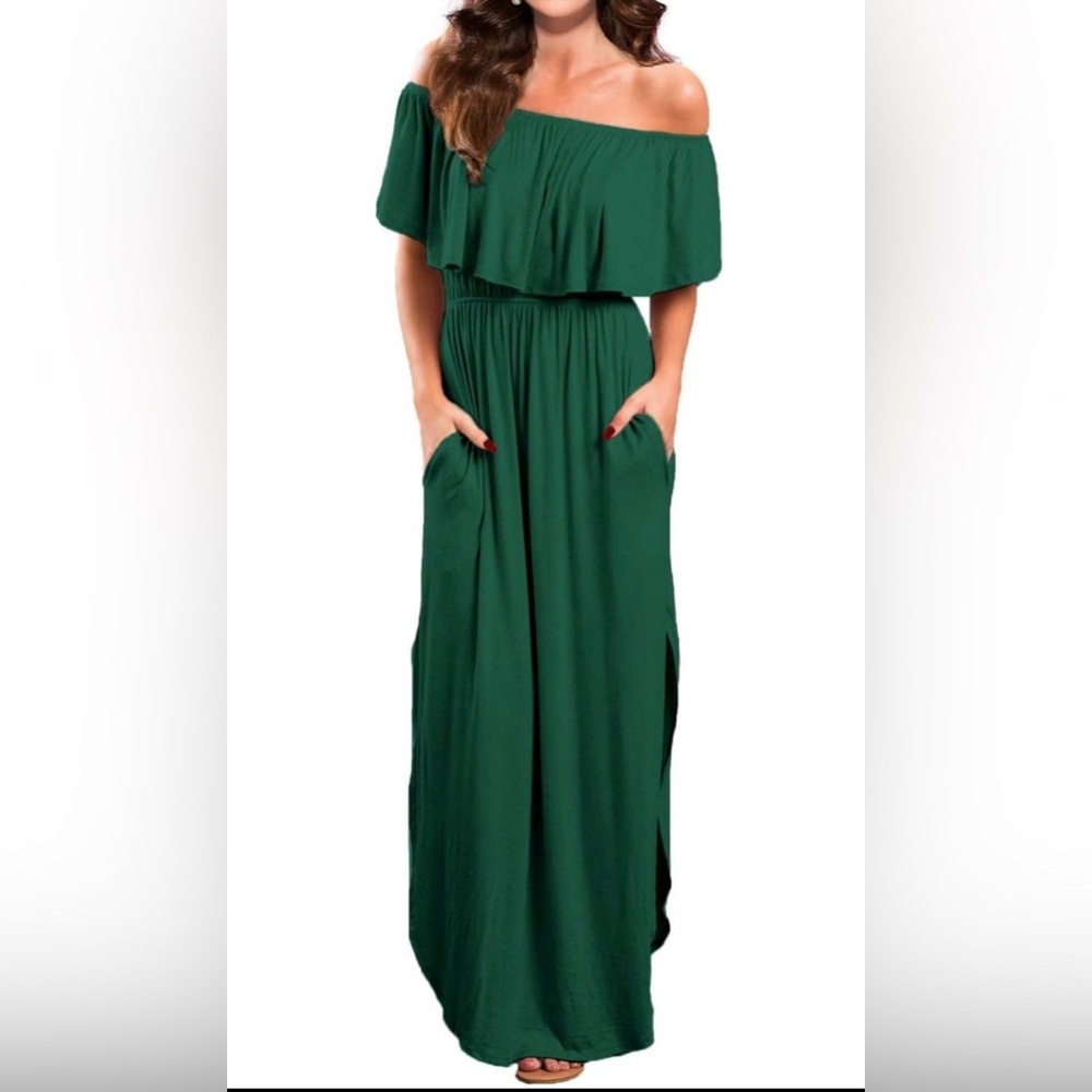 VERABENDI Women's Off Shoulder Long Ruffle Beach Maxi Dress
